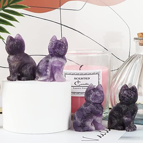 Artistane Healing Crystal Amethyst Cat estátua de 2,0 polegadas CATA CAT FNICURINA GEMO PEDRA CARVAÇÕES DE PEDRAS DE PEDRAS