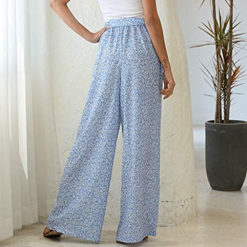 Calça de moletom para feminino plus size women calças macias confortáveis ​​boho bell perna floral arco largo high wigh cistol