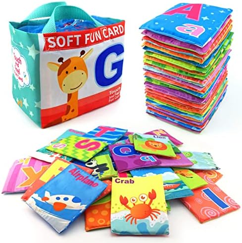 26 peças cartões alfabetos macios com bolsa de armazenamento de pano para bebês, crianças pequenas e crianças ABCs