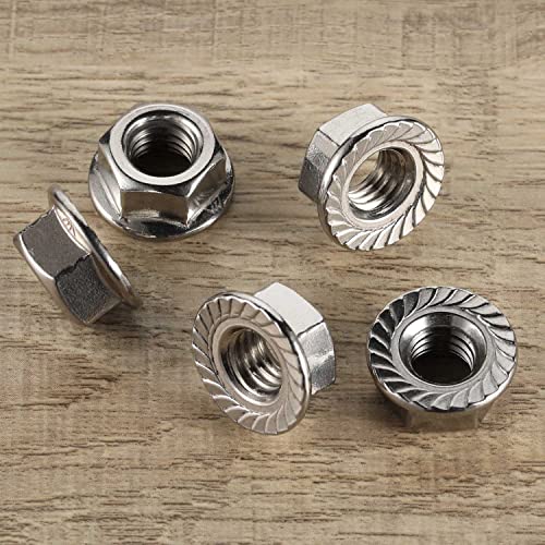 10-32 Flange Serrilhado Flange Lock Nuts, 304 Aço inoxidável 18-8, acabamento brilhante, pacote de 100