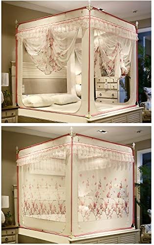 ASDFGH Anti-Fall Zipper Retting Bedding, Yurt Princess Bed Canopy Cretans de rede de companheiro Três aberturas Mosquito Red