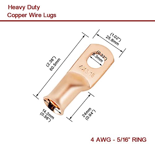 4 AWG 5/16 Stud, terminal de anel de bateria para serviço pesado, conectores de bitola 4, cabo de bateria de 4 bitola, terminais