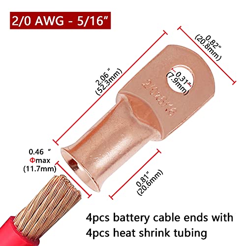 TKDMR 4PCS 2/0 AWG-5/16 BATERIAÇÃO BATHERN, LUGAS DE COLO, ENDIÇÕES DE CABO DE BATERIA DE DIREITO PESADO, terminais