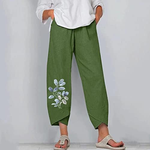 Calça Capri Casual de verão Mulheres estamadas de flores Cruz Bottom Cruz Follow Soly Alto Rise Solid Solid Capris Crop Crop