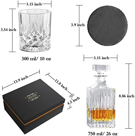 Decanter de uísque e óculos Defina o decanter de Bourbon Crystal com 4 óculos de uísque para Liquor Scotch Rum Vodka Presentes para