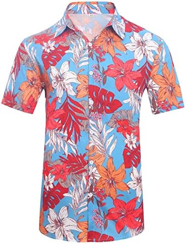 Fllsgt Men's Hawaiian Shirt and Shorts 2 peças roupas de férias definem Button Casual Down Beach Floral Suits com chapéus de balde