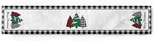 Daleng Christmas Buffalo Tree Table Runner 13 x 90 polegadas Merry preto preto xadrez não deslizante para decorações,