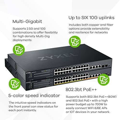 Zyxel 30 portos de gigabit Ethernet Smart Switch-Gerenciado, 2x 10g Ethernet, 2x 10g SFP+, Gerenciamento opcional de nuvem de nebulosa,