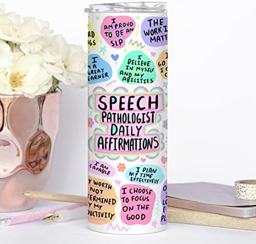 Younique Designs SLP Coffee Tumbler - Afirmações diárias 20 onças Tumbler skinny com tampa e palha, copos de aço inoxidável