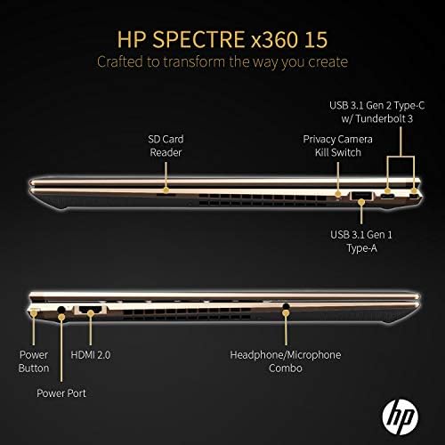 HP Specter X360, 10ª geração GEMCUT 15T, Touch 4K UHD, i7-10510U Quad Core, Nvidia® GeForce® MX250 2GB, 512 GB NVME SSD, Flash de