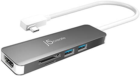 J5create 5 em 1 hub USB-C compacto, adaptador tipo C com 4K HDMI, 2 portas USB 3.0, SD e MicroSD Card Reader, para MacBook Pro, MacBook