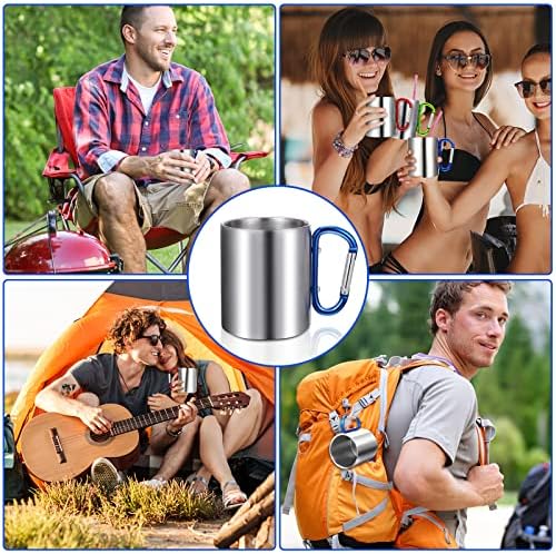 6 PCs isolados de aço inoxidável Camping Caneca de caneca portátil e mochila Copo de acampamento com alça para viagens