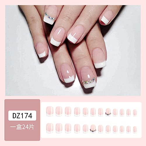 Diduikalor 24pcs Pressione Pressione Curta Flor Square Flor Falshes Dica Francesa Nails Falsa Unhas Tampa Completa Acrílica Glua