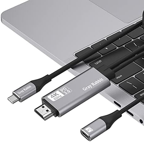 Adaptador Cinza Rabbit USB C a HDMI com Power Dilivery PD100W （6 pés), Cabo USB C a HDMI 4K 60Hz, compatível com