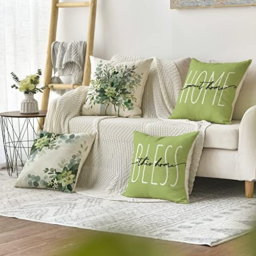 Avoin colorLife Home Sweet Home Eucalyptus folhas de travesseiro verde, capas de travesseiro, decorações sazonais de verão