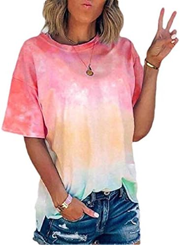 Tops de verão femininos tie-dye manga curta de pista de gola alta camisetas casuais tops de tamanho grande para mulheres blusas camisetas