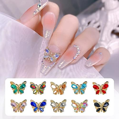 10pcs glitter lantejas 3d borboleta zircão unhas strass rrons jóias