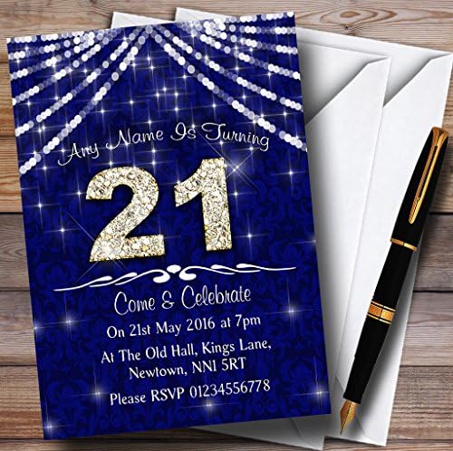 21º Blue Navy e Bling Sparkle Festa de aniversário convites personalizados