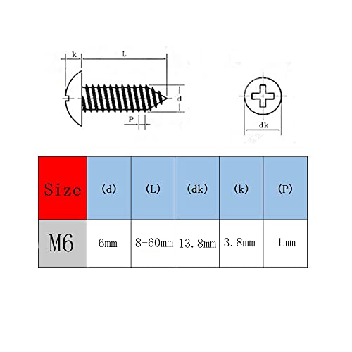 Oneyijun 20 pcs M6 x 40mm parafusos de madeira parafusos de madeira carbono aço de aço carbono flangeados flangeados