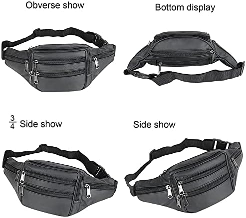 Fanny Pack ao ar livre Fanny Pack, couro de couro grande tamanho grande 7 bolsos de cintura.