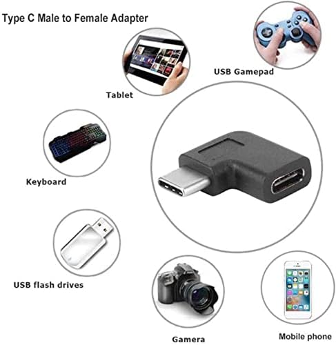 PULABO USB -C USB 3.1 TIPO C ENCETOR Adaptador feminino, 90 graus Plug de ângulo reto e conector do adaptador de reprodução - BEND