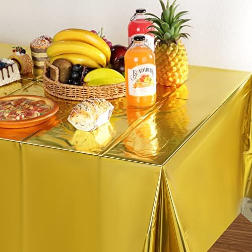 12pack tool dourado toalha de mesa de mesa de plástico, toalha retangular de mesa brilhante capa de mesa descartável de festa