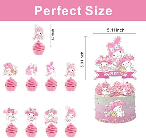 25 PCs My Melody Cake Topper e cupistas de cupcake Conjunto, Melody Birthday Party Supplies for Melody Birthday Decorations