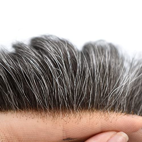 Masculino Toupee French Lace Frento Nó branqueou o sistema de substituição de cabelo poli