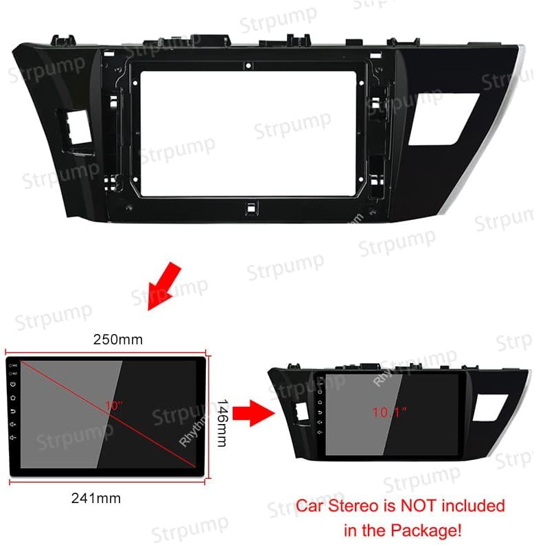 10.1 '' 'Rádio estéreo Radio Dash Fascia Painel de moldura com cabos de chicote de energia compatível com Toyota Corolla 2013 14