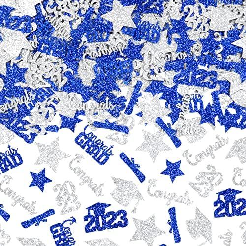 Confetti de graduação em azul e prata 2023 Confetes de mesa de graduação, confete de tampa de graduação, 2023 Confetti para