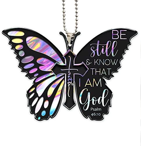 TALATACA Butterfly Be Still & Saiba que eu sou Deus Fé Cruz Cruz Cristão 2d Carro traseiro Vista para Visão Vista