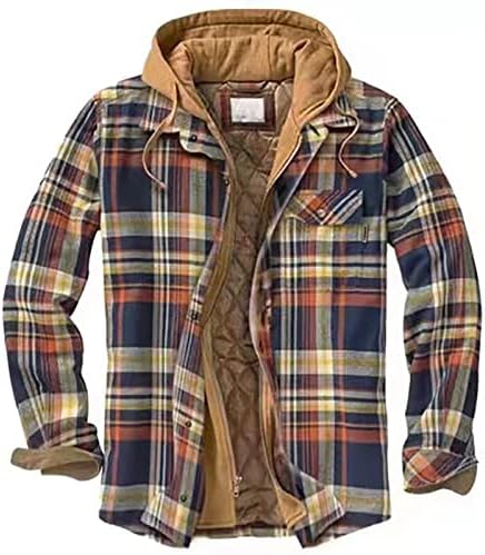Casa de camisa de flanela forrada Sherpa masculina, inverno, de manga comprida de inverno, casacos de jaqueta de inverno com capuz