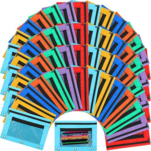 Bolsas de lápis para folhas de folhas de zíper de 100 peças 3 bolsas de fichário de anel em bolsas de zíper de cores variadas com estojo