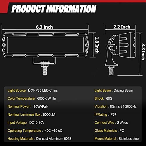 Adzoon 6 polegadas LED Light Barra 2pcs 60w linhas únicas Baça de inundação de vagens LEDs LED trabalham luz da
