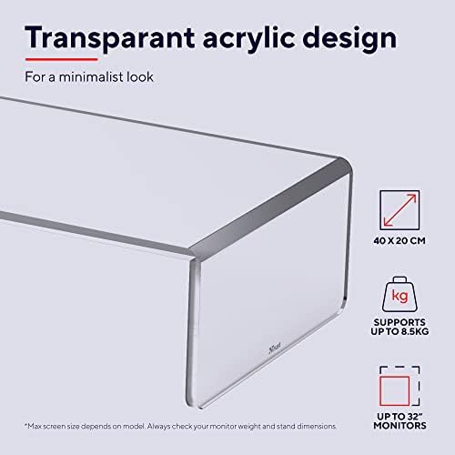 Trust Monta Monitor Stand, riser de tela de computador acrílico, organizador de prateleira universal 40 x 20 x 10 cm, para