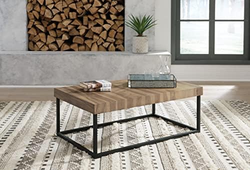 Design de assinatura de Ashley Bellwick Coffee Retangular Cocktail, 46 W x 28 d x 17 H, marrom claro e preto