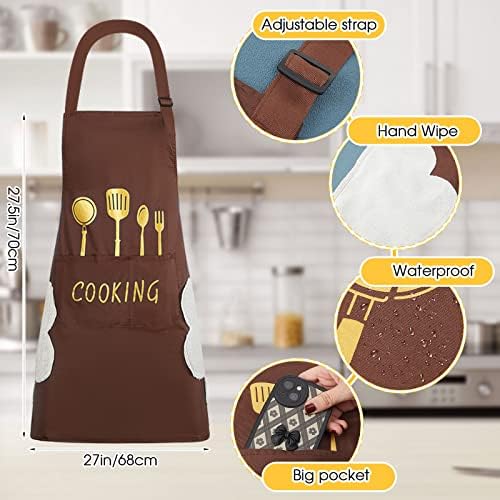 Avental de cozinha de 6 PCs para mulheres com bolsos aventais fofos com limpeza à mão Aventais de cozinha à prova d'água