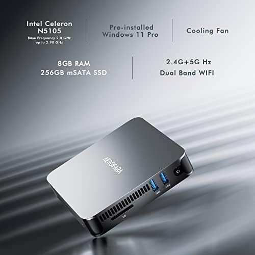 Aerofara Mini PC Windows 11 Pro Aero 2 Pro Desktop Computers com Intel 11th Celeron N5105 Processador 8 GB RAM 512 GB SSD, gráficos