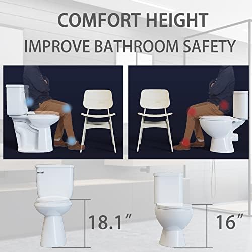 Projeto simples banheiros altos para idosos 18,1 polegadas, banheiros altos altos alongados, 12 polegadas de descarga