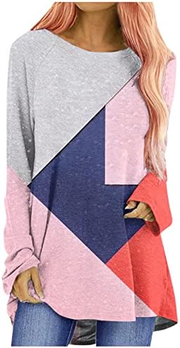 Moletom de manga longa feminina Tops de túnica casual Tunic Tunic Colorblock Athletic Oversize Pullovers Blouse