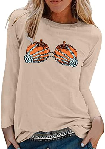 Mulher moda moda casual halloween round round slova longa camisa de manga prolongada camisetas casuais de manga longa casual