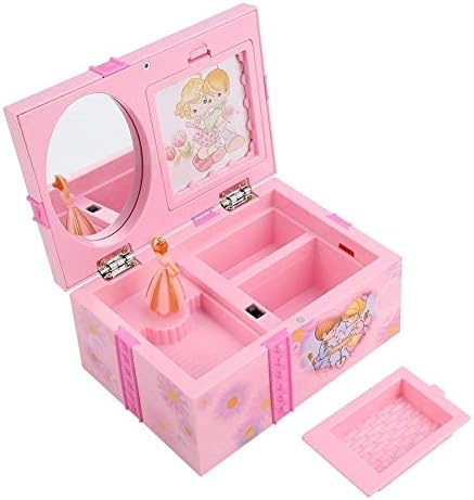 FTVOGO CRIANÇAS CRIANÇAS CAIXA MUSICA Toy Girls Cartoon Pink Jewelry Mirror Storage Plastic Case com Princesa Rotary Dancing