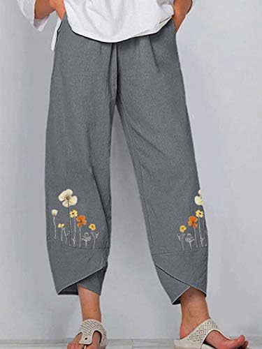 Calça de capri beuu para mulheres caloszo calças de lounge largura de perna larga prenda de fundo cultivado calças de linho de