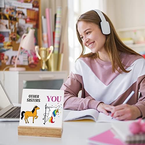 Mimorou Unicorn Gifts for Sister Positive Decoration Placa com Wooden Stand Birthday Christmas Graduation Presens para amigos Sistão