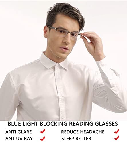 Bloqueio de luz azul de 3 pacote de óculos de leitura para homens, moda metal meio moldura leitores com dobradiça flexível