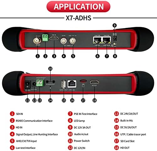 Rsrteng x7-ADHS Testador de câmera CCTV Testador de tela de toque IPS de 7 polegadas Testador de CCTV com HDTVI/HDCVI/AHD/SDI/CVBS/IP