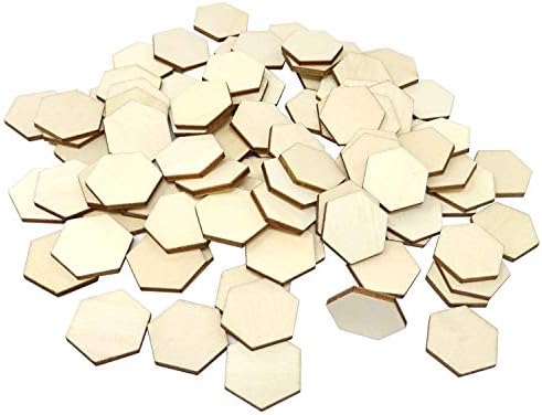 HONBAY 100pcs 25mm/1 polegada hexagon inacabada peças de madeira em branco fatias de madeira embelezas para artesanato de bricolage,