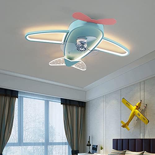 CCTUNG 29.9 Modern Boy Girl teto Fan com Lights Remote Control, Pink Airplane Blue Low Perfil Teto Fan para Children's