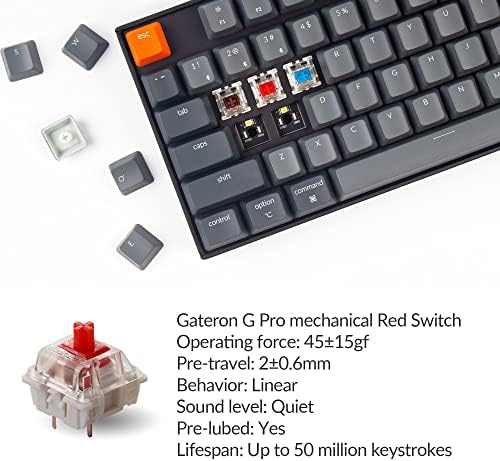 Keychron K8 Hot-Swappable sem fio Bluetooth 5.1/teclado mecânico USB com fio com gateron g switch vermelho/led branco retroiluminamento/n-ke-tecla