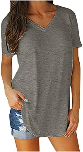 Camisetas simples para mulheres, tampas de manga curta feminina v blusa de pescoço tops de túnica de verão casuais para usar com